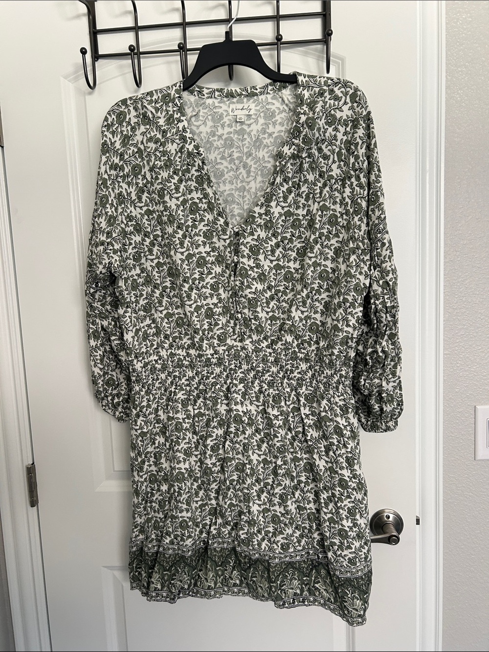 Wonderly Green Floral V-Neck Smocked Mini Dress